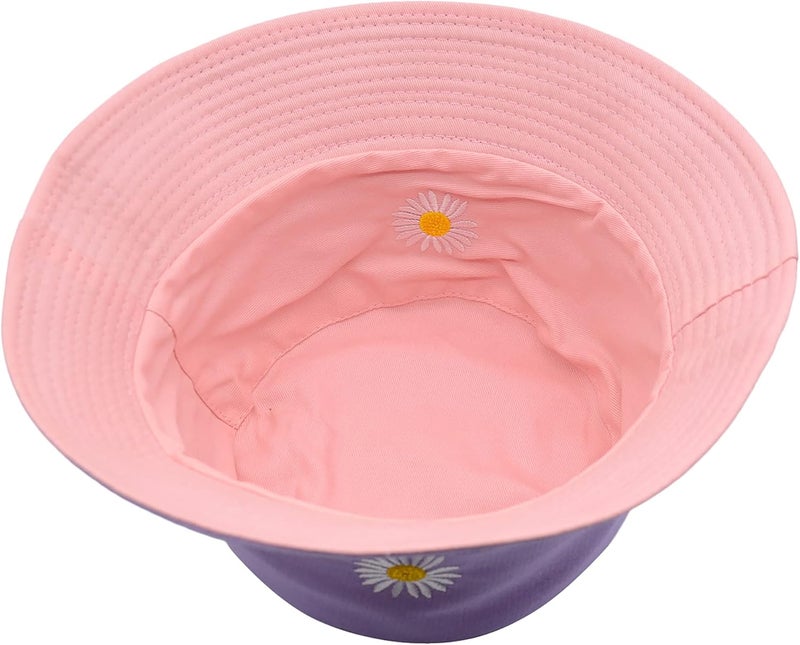 EYBF Flower Reversible Bucket Hat Cotton Summer Travel Beach Sun Hats Emboridery for Women Men - Image 4